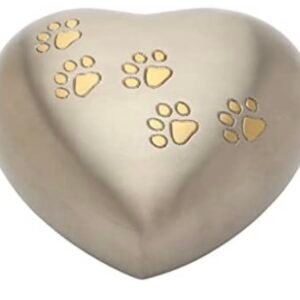 Large Pawprint Gold Brass Heart Urn
