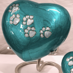 turquoise paw print heart urn
